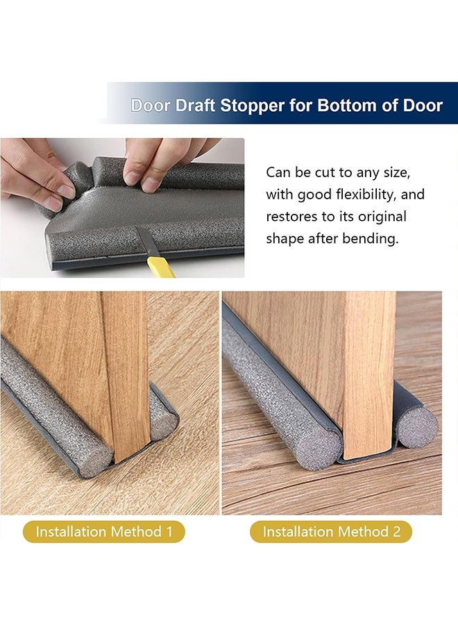 Door Draft Stopper, Twin Door Draft Stopper for Bottom of Door - Adjustable Under Door Sweep, No Adhesive, Blocks Cold Air, Hot Air, Noise, Light & Bugs, Weather Stripping Gap Filler, Easy Install for Exterior & Interior Doors - Image 5